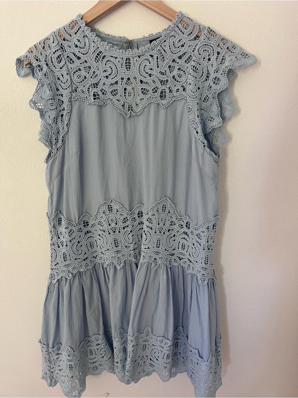 Sleeveless Lace-Trim Midi Dress in Light Blue